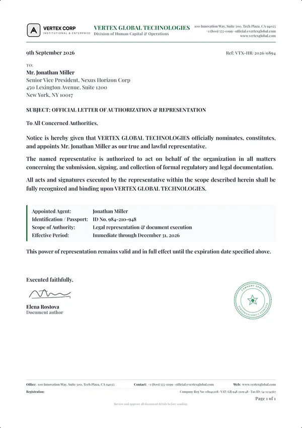 Authorization Letter template example