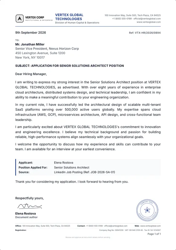 Cover Letter template example